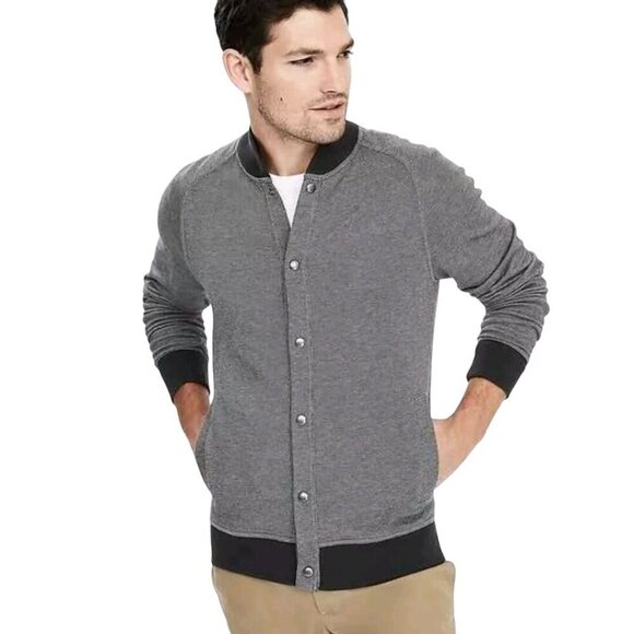 Banana Republic Two Tone Pique BirdsEye Baseball Jacket Snap Closure Size L - Picture 5 of 10